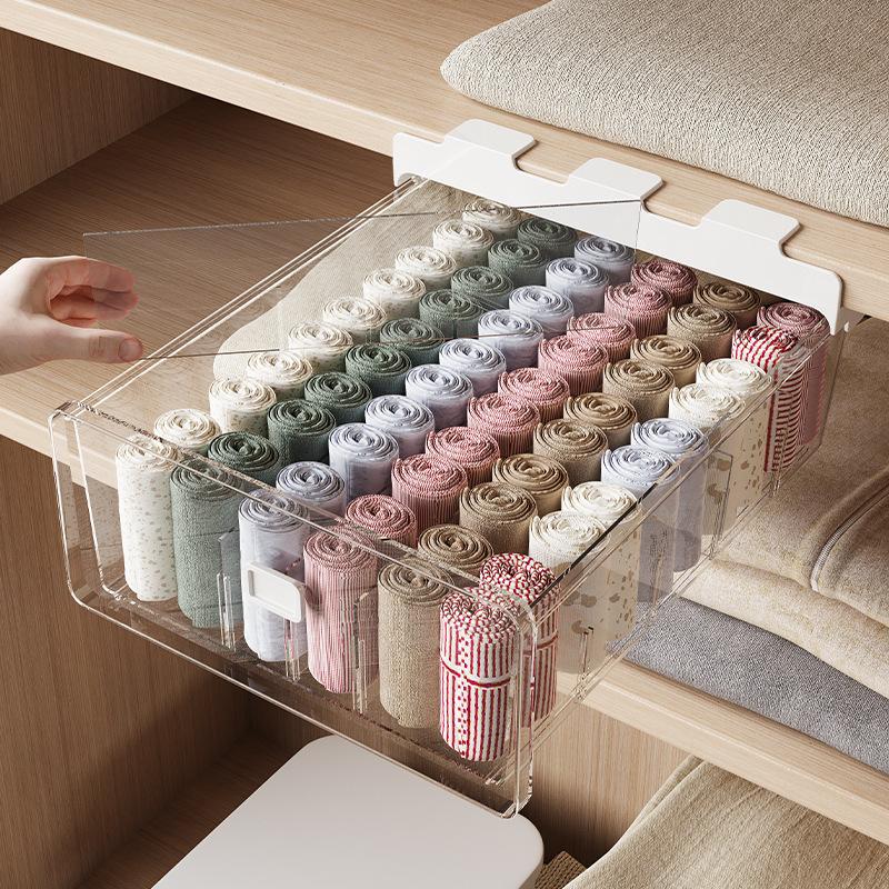 Wall Mount & Drawer Underwear Storage Box, Plastic Divided Organizer for Bra Socks Panties