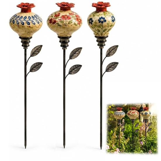 Floral Garden Bird Bath Hummingbird Feeder Stake, Vintage Resin Flower Decorative Feeder, Wild Watering Supplies Nectar for Yard Backyard Hummingbirds