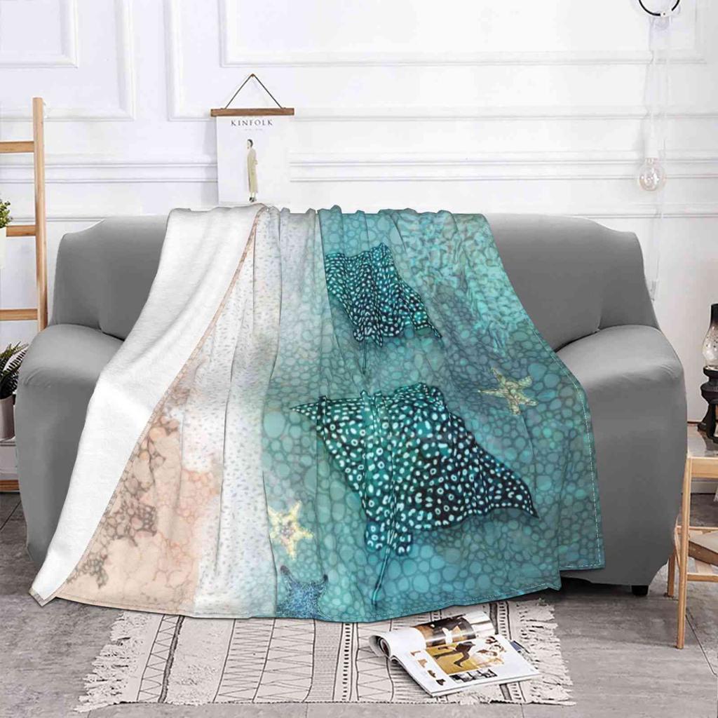 Stingrays In The Ocean Creative Design Light Thin Soft Flannel Blanket Stingray Ocean Beach Sea Fish Whale Summer Water Sun
