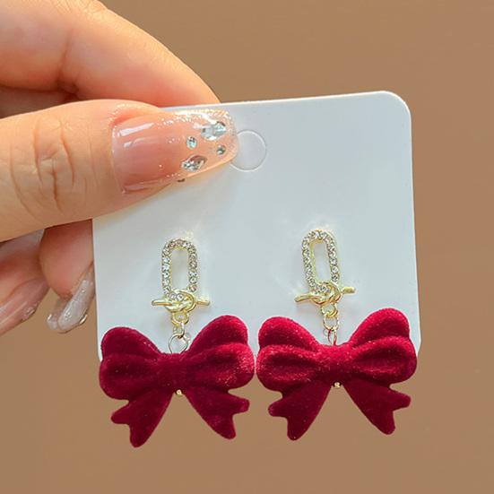 1 пара женских серег, универсальные, не выцветающие украшения для ушей, праздничное прикосновение, красный бант, висячий цветок