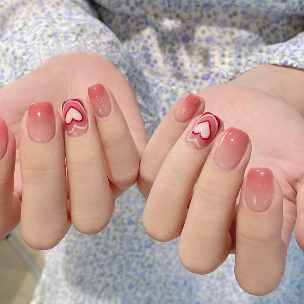 Любящее сердце, короткая квадратная головка, накладные ногти, полное покрытие, пресс, накладные ногти, женские накладные ногти