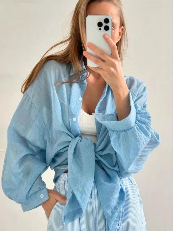 Минималистичная прозрачная рубашка с длинным рукавом: Повседневный летний накидка для защиты от солнца