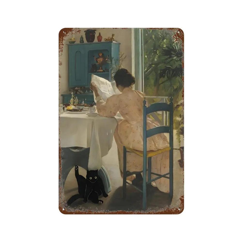 Знаменитая картина «Мона Лиза Звездная ночь» с забавным черным котом, постер, металлическая жестяная вывеска, табличка, настенное искусство, домашний декор для гостиной, спальни