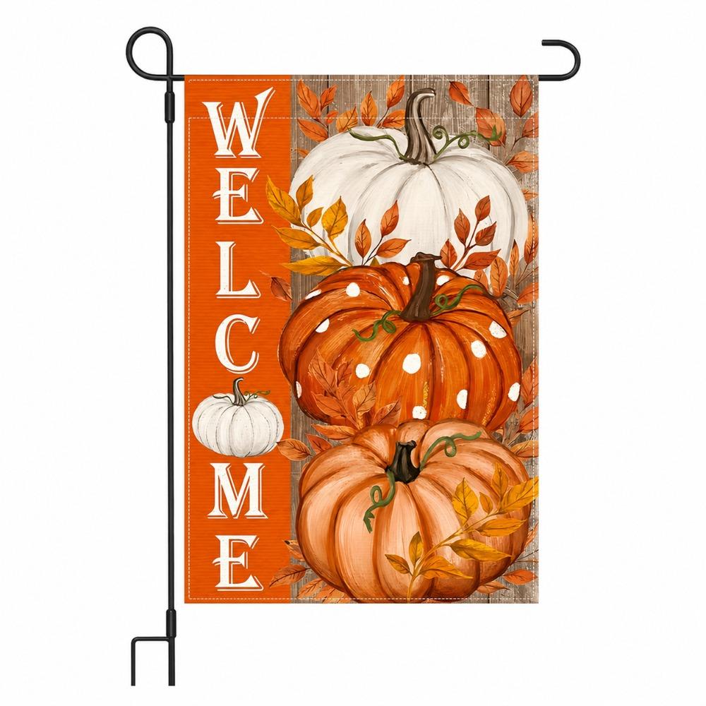 Linen Halloween Fall Pumpkin Garden Flag Rustic Style Ghost Welcome Flag  Porch