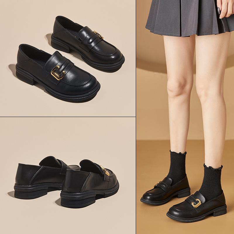 Черные ретро-лоферы в британском стиле, женские однобортные туфли, мягкая подошва, одна педаль, маленькие кожаные туфли, лоферы