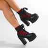 Gothic Lace Patchwork High Heel Ankle Boots for Women Vintage European Style Zipper Closure Chunky Platform Boots Red