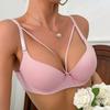 Pink Push Up Bra for Girl Comfy & Breathable Cross Hollow Out Bra, Women's Lingerie 34B-40B Cup Underwear