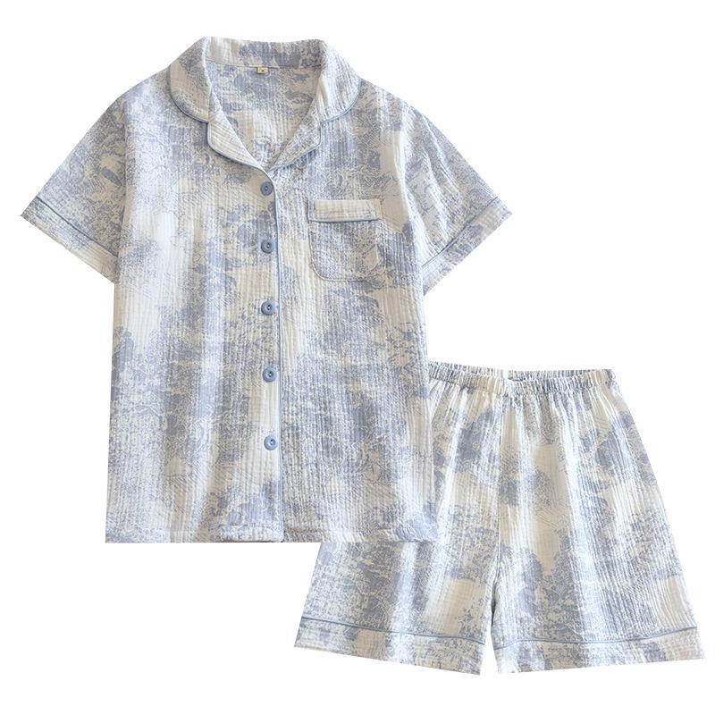 Женский летний пижамный комплект из чистого хлопка - Милый, Дышащий, с коротким рукавом и шортами