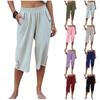 Linen Pants For Women Casual Solid Color Pants Solid Color 3/4 Trousers High Waisted With Pocket
