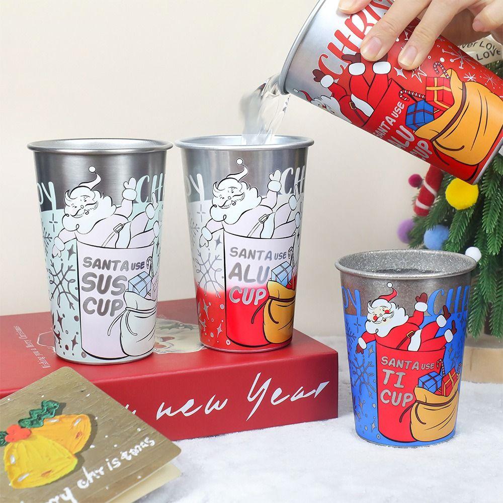 450ml Christmas Color Changing Cup Anti-Fall Cold Sensitive Tumbler Aluminum Beer Cup Home