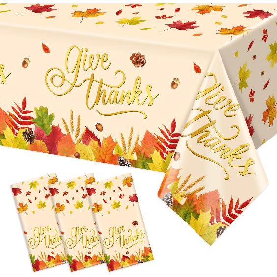 3Pcs Fall Thanksgiving Disposable Tablecloths Give Thanks Autumn Maple Leaves Waterproof Table Covers for Home Dinner Fall Harvest Thanksgiving Party