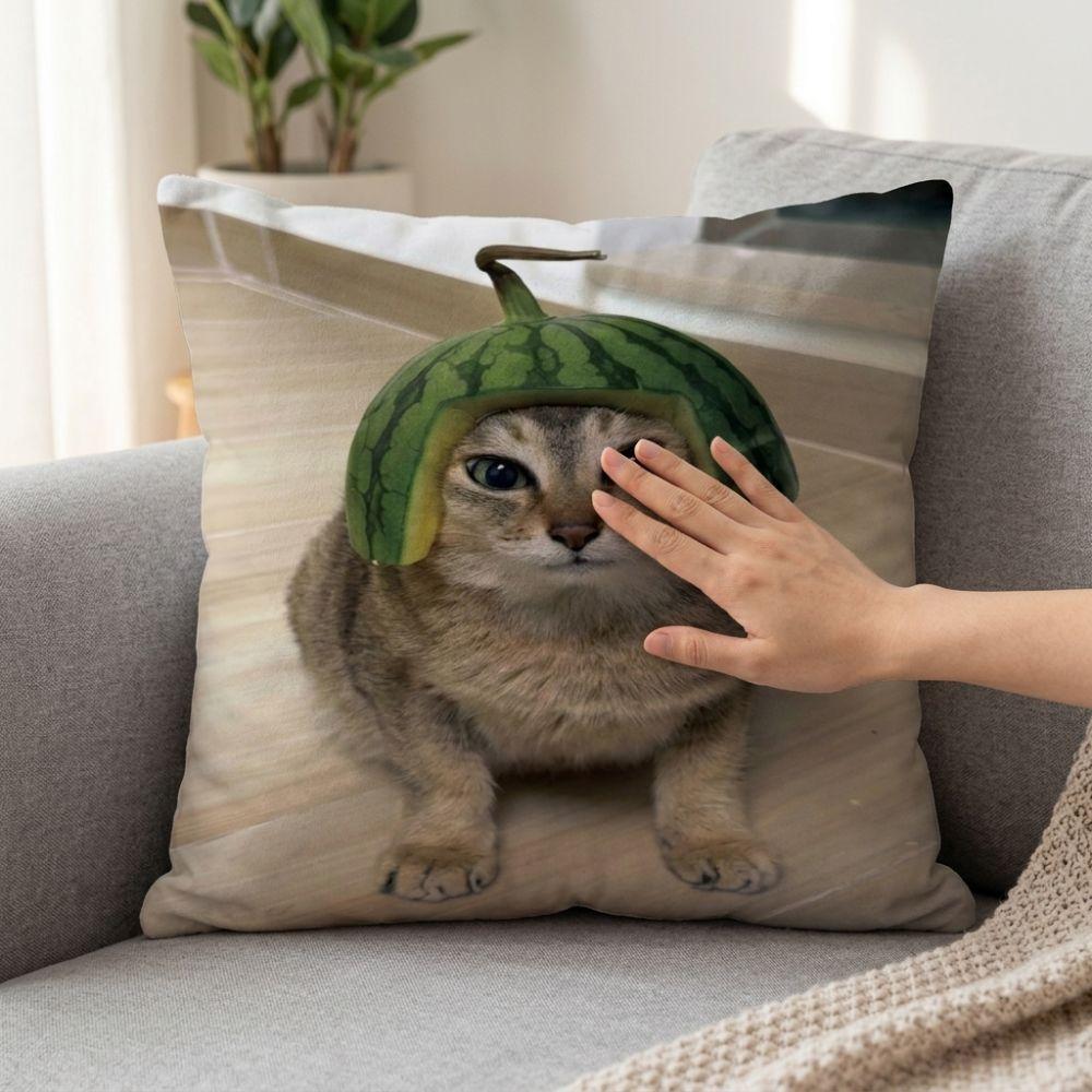 Comical Cute Cat Throw Pillow Humorous Animal Cat Image Pillow Living Room