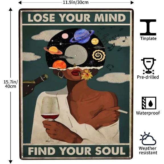 Syiomlis Vintage Lose Your Mind Find Your Soul Poster Mental Health Canvas Wall Art,Abstract Aesthetic Music Girl Print Painting Office Bedroom Wall