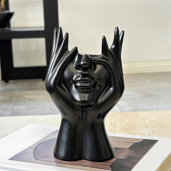 Abstract Face Design Pen Holder Creative Sculpture Large Capacity Desktop Organizer for Pens Erasers Crayons Markers Makeup Brush