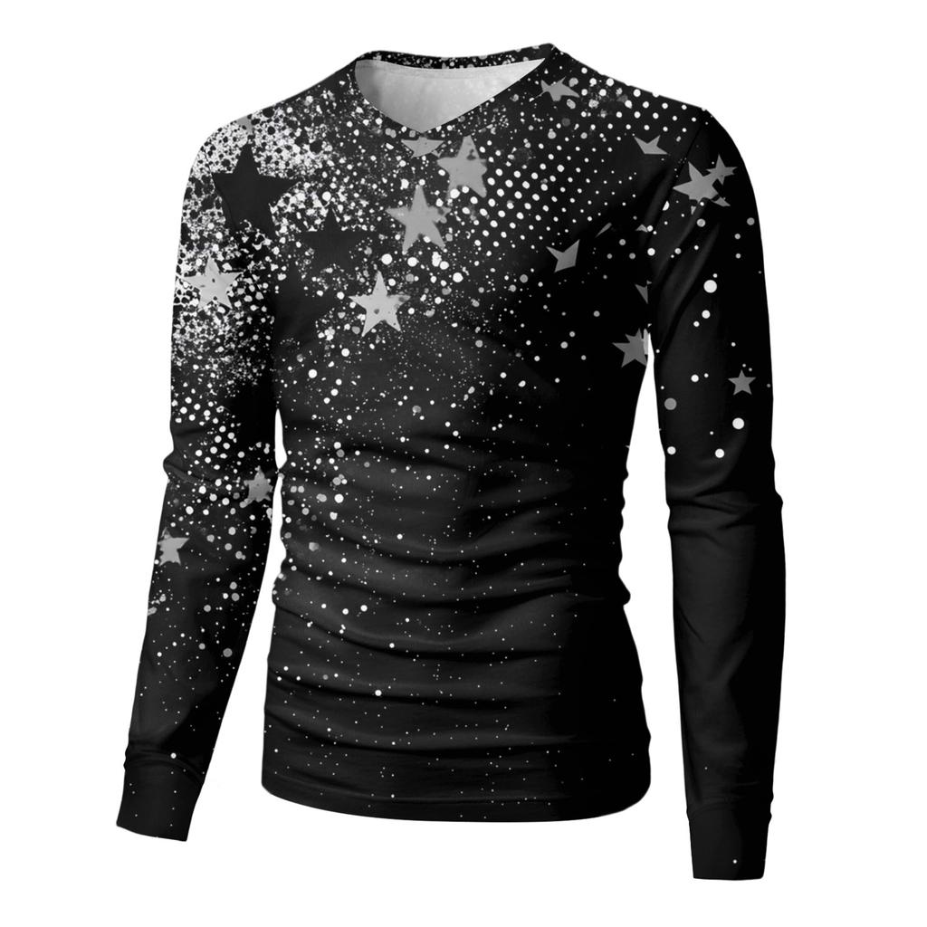 Мужская футболка с V-образным вырезом, повседневная, модная, с принтом, с длинным рукавом