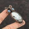 Rainbow Moonstone Pendant Copper Wire Wrapped Gemstone Pendant Owl Design Jewelry Black Color Evil Eye Pendant Handmade Copper Wire Jewelry