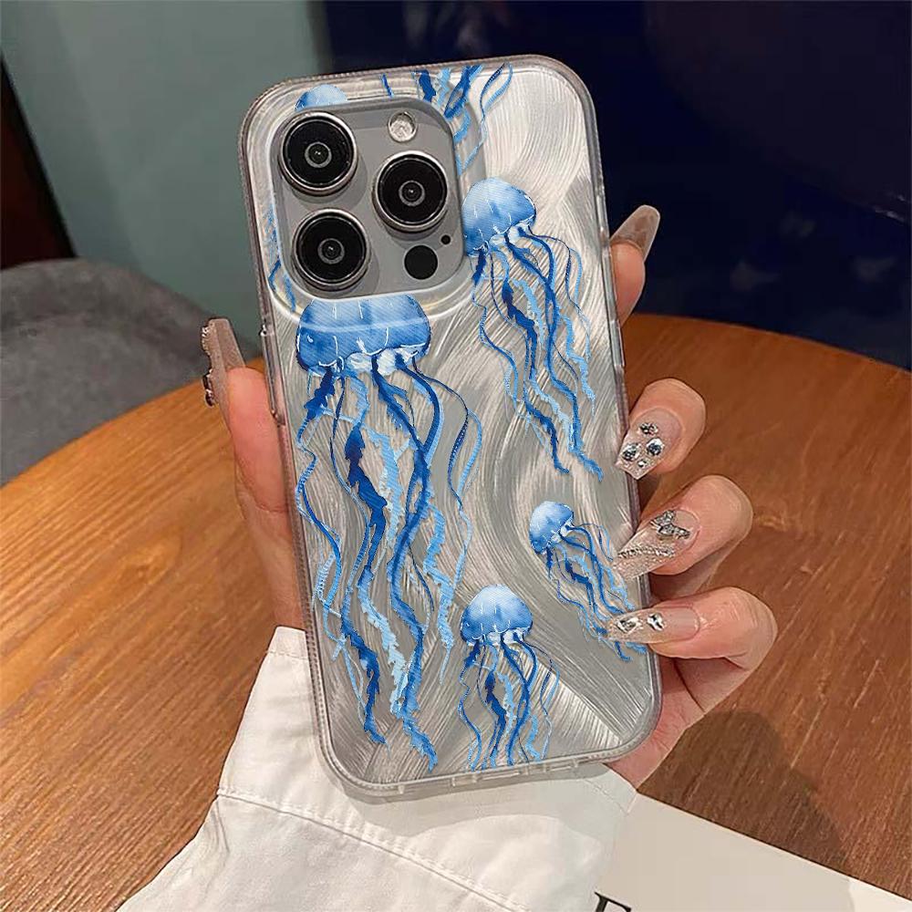 Blue jellyfish Phone Case For IPhone 16 16E 15 14 13 12 11 Pro Max 7 8 Plus X XS XR Cover Case Funda Bumber 16 15 14 13 12 11
