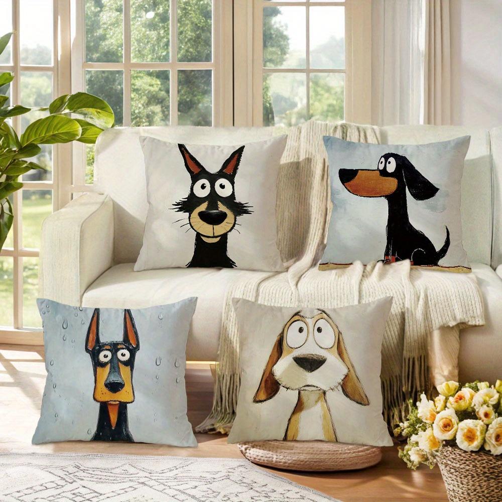 Double-Sided Printed Pillow Covers, Cartoon Funny Dog Illustrations Print Cushion Cases, Cozy Home Decor Bedroom Living Room