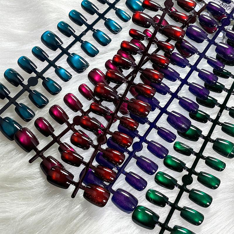 30Pcs Aurora Cat Eye Almond Handmade Press On Nails Color Fake Nails False Nails Artificial Nails Reusable Nail Tips Art UñAs
