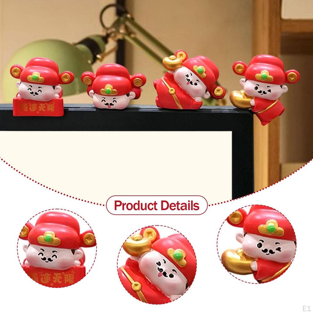 4x Mini God of Wealth Statues Resin Figurines Collectible Funny Stylish Computer Decoration for