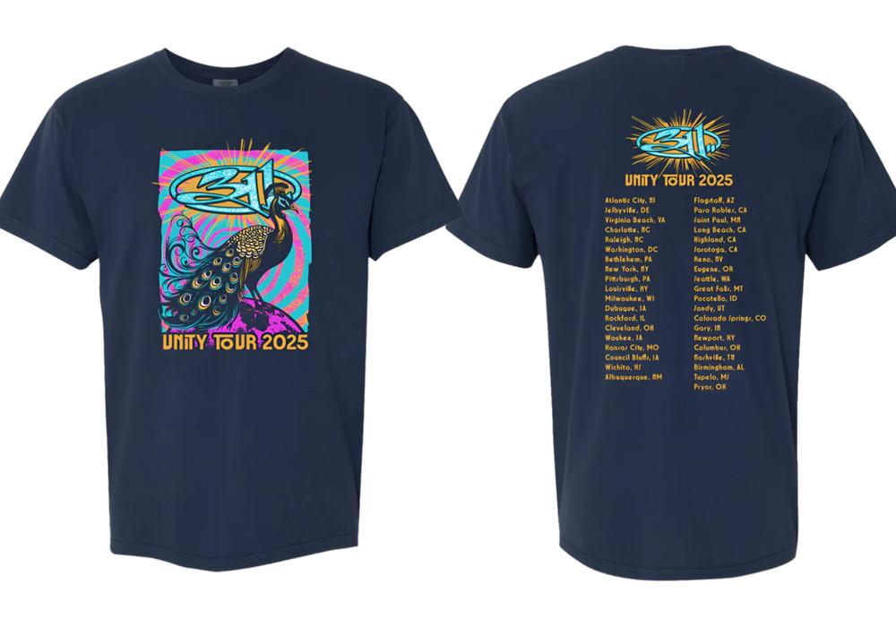 311 Band Unity Tour 2025 Peacock Tshirt Unisex Heavy Cotton All Sizes Reprint Unisex T-Shirt