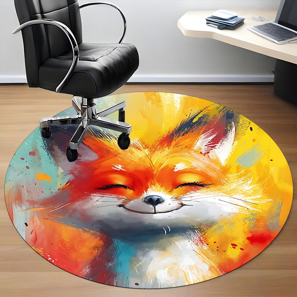 1pc Fox Artwork Office Round Area Rug, Indoor Mat Suitable ForOffice, Under Office Chairs Bedroom Living Room Home Decor, Room Deco D083