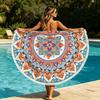 Customized Digital Printing Large Bohemian Floral Terry Microfiber Knitted Round Beach Towel for Summer Home Use