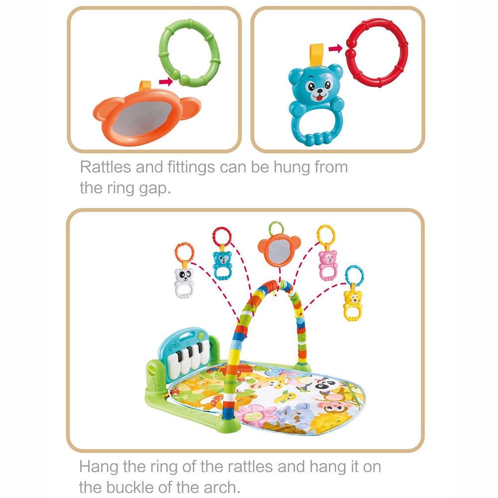 Детский развивающий коврик Пианино с музыкой, светодиодной подсветкой, подвесными игрушками и зеркалом