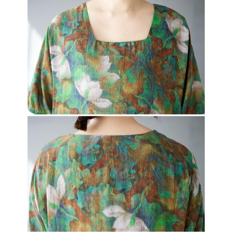 Dimanaf 2025 Summer Women Plus Size Dress Vintage Printing Flower Casual Loose Long Holiday Dress New Oversized