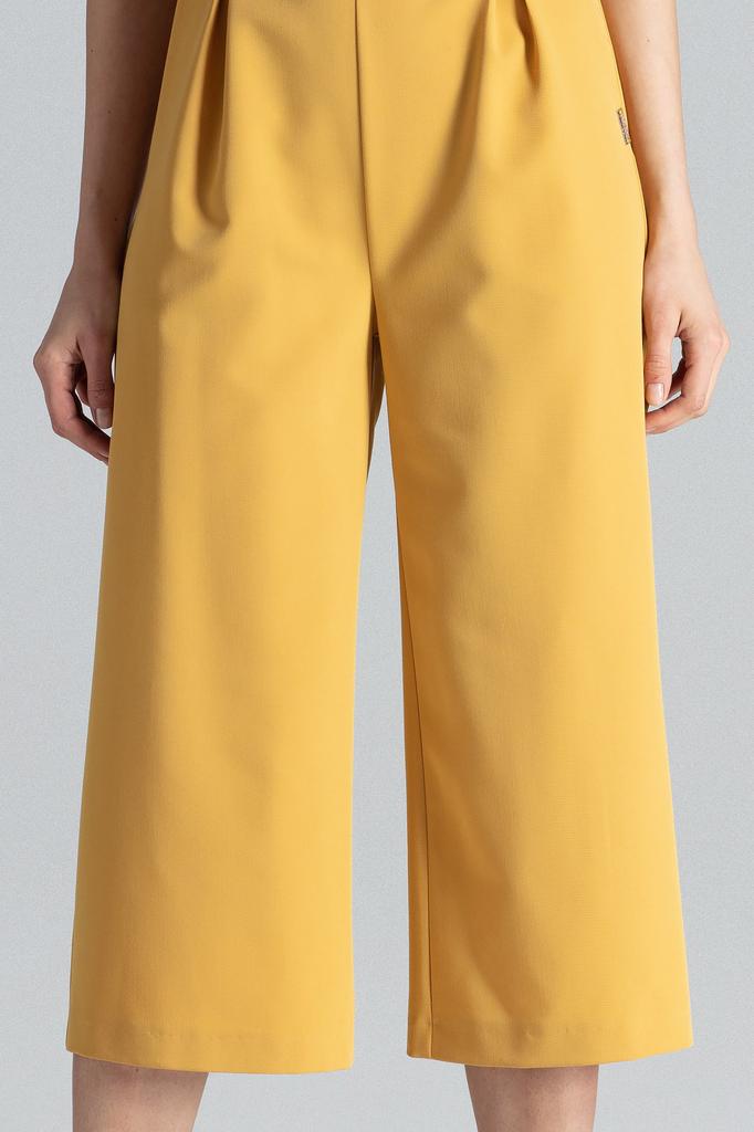 Jumpsuit with wide trousers and short sleeves mustard M664 size