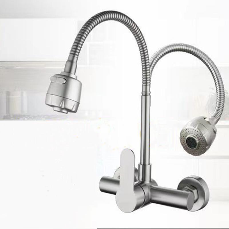 Встраиваемый кухонный смеситель из нержавеющей стали, смеситель для раковины, настенный, с одним отверстием и двумя отверстиями, кран для горячей и холодной воды