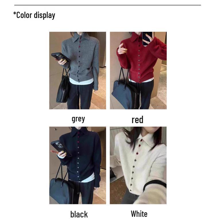 Women's Dark Grey Knit Wool Lapel Sweater - Autumn/Winter 2025 Collection