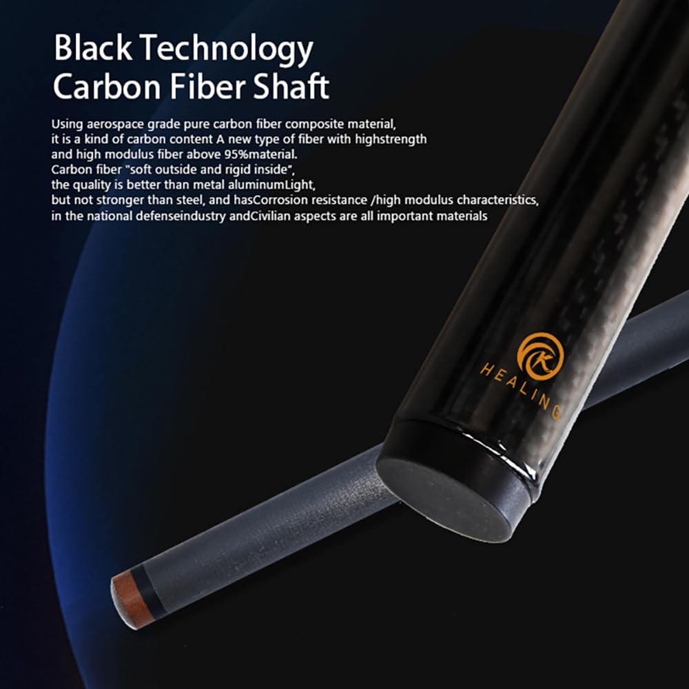 KHEALING Бильярдный кий Электрическое дерево Черное Электрическое дерево T 700 Карбон Длинный прыжок Подходит для Черной восьмерки и Девятки Чехол для хранения в комплекте Карбон, Наклейка,