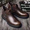 Fashion Men's High-top Leather Shoes Winter Fashion Retro Tooling Boots Casual Leather Boots Comfortable Wear-resistant Motorcycle Boots