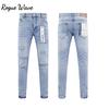 RogueWave Retro Streetwear Men's Jeans New Trendy Low Rise Skinny Denim Pants Slim-Fit Trousers