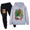 Roblox Деревянный Человечек Мультяшный Модный Детский Принт Свободный Теплый Удобный Осенне-Зимний Комплект Худи и Брюк