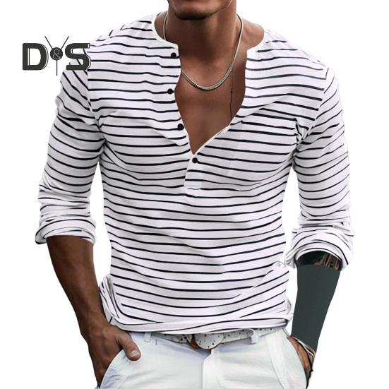 Осенне-весенний мужской топ с V-образным вырезом, полосатым принтом, цветной свитер с длинными рукавами, повседневная рабочая рубашка средней длины