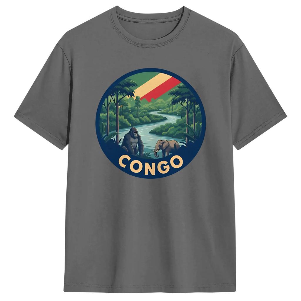 Unisexs Congo Flag T Shirt Pure Cotton Clothes Funny Short Sleeve Crewneck Tee Shirt Plus Size TShirts