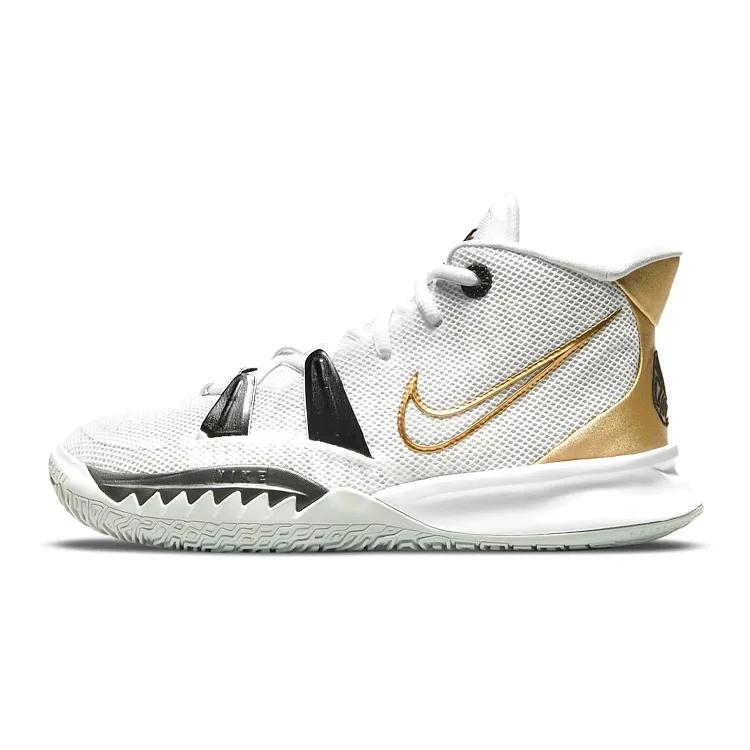 Nike Kyrie 7 Grade School 'Rings' (Unisex) White / Black / Grey / Metallic Gold Kids' Basketball Shoes CT4080 101