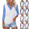 Женский повседневный модный сексуальный удобный топ с V-образным вырезом, цветной вставкой и рукавом три четверти