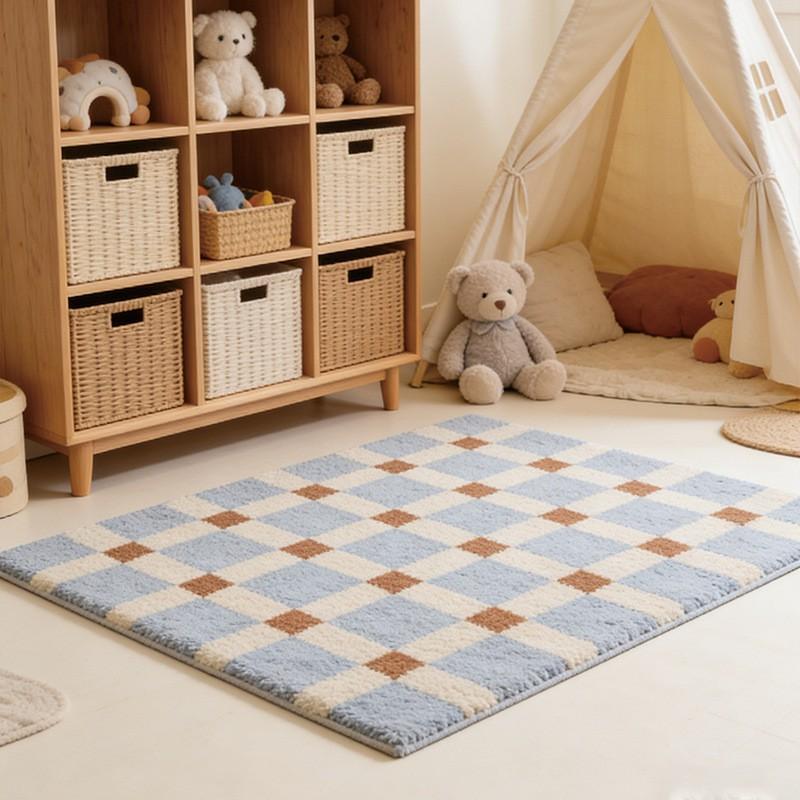 Plush Velvet Tufted Grid Rug Bedroom Bathroom Entryway Non-Slip Absorbent Floor Mat