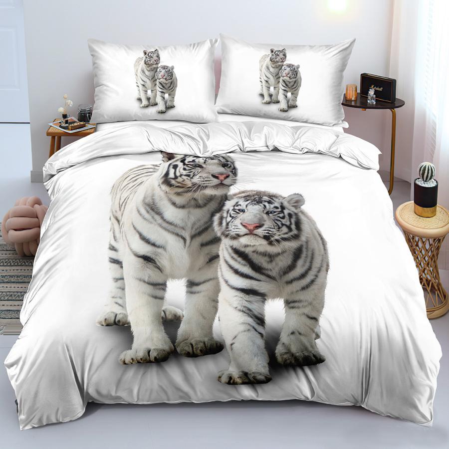 Lion Tiger King Queen Duvet Cover Lovely Wild Animals Bedding Set For Kids Teens Adults Wildlife Grey Black 2/3pcs Quilt Cover