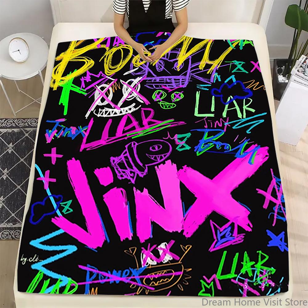 1 шт. Современное фланелевое покрывало в стиле граффити, с принтом персонажей Jinx & Boom, многоцелевое для дивана, кровати, путешествий и кемпинга