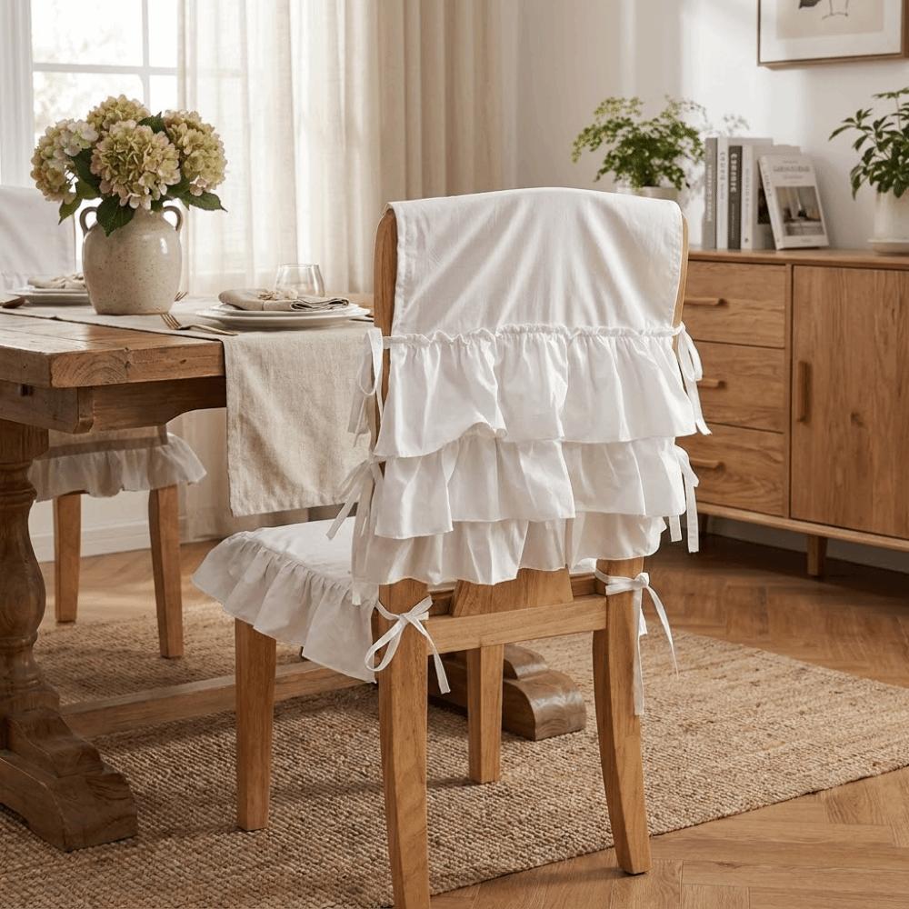 Washable Chair Backrest Cover White Dining Chair Back Decor French-Style Chair Cover Wedding
