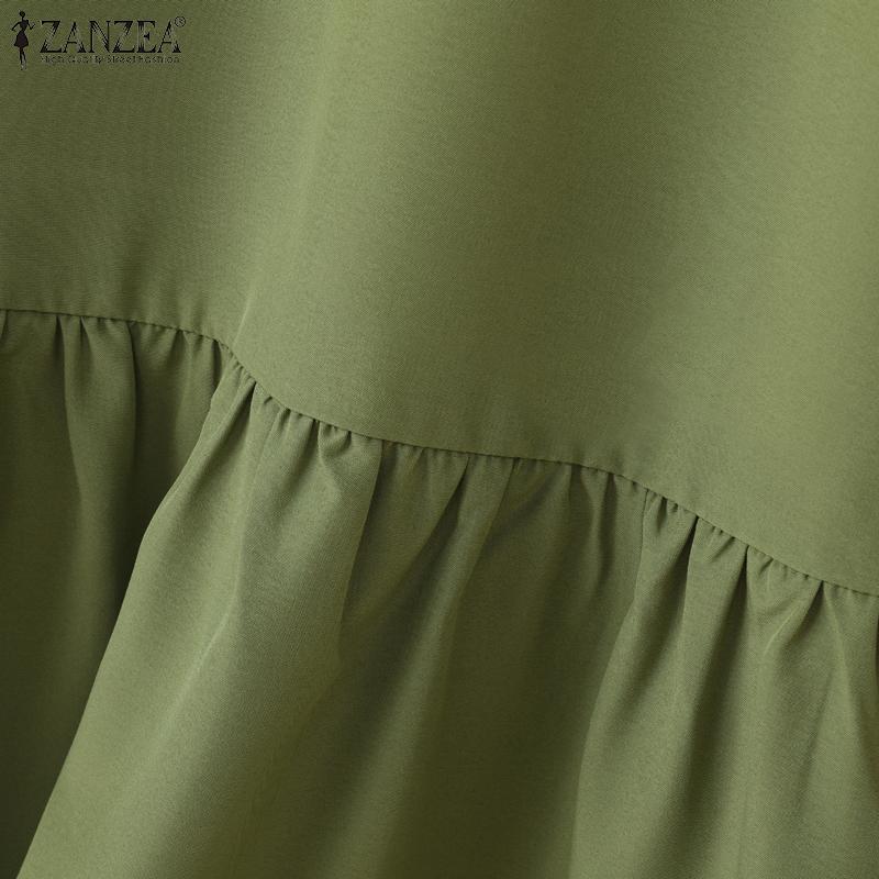 ZANZEA Женское повседневное платье с круглым вырезом, однотонное летнее платье с коротким рукавом