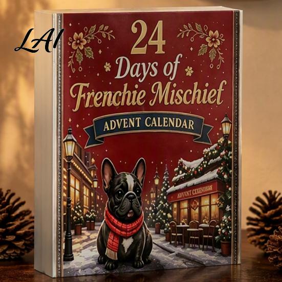 Holiday Party Favors 2D Acrylic French Bulldog Christmas Advent Calendar Surprising Box Ornament Pendants Set Cute Xmas Countdown Hanging Charms for