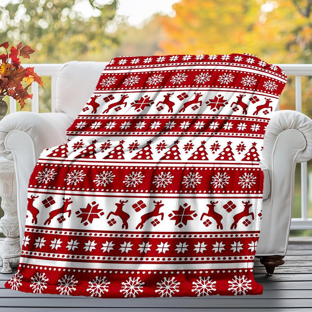 1PC Christmas, PatternOutdoor Flannel Blanket - Soft Plush Decor for Picnics, camping, Bedroom, Playroom, Office, or Lunch Break 1351A