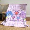 Cute penguins enjoying a meal with a heart motif and pastel checkered backdrop. for all seasons blanket lunch break throw gift