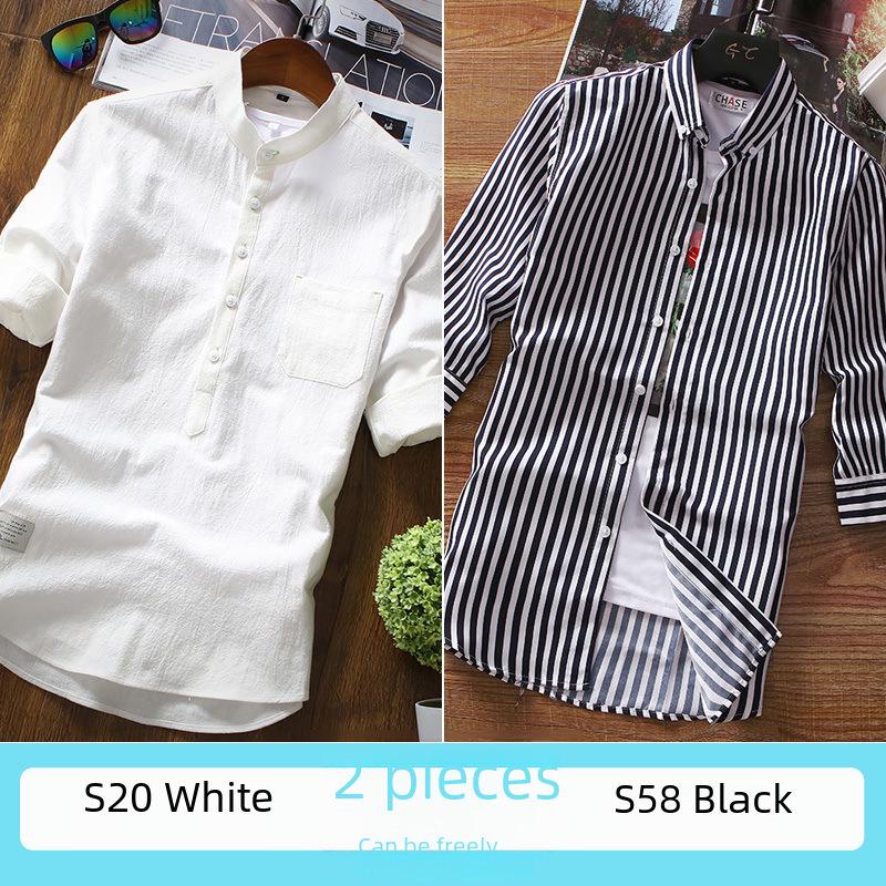 Летняя мужская рубашка из белого льна 2023 года — короткий рукав, красивый тренд