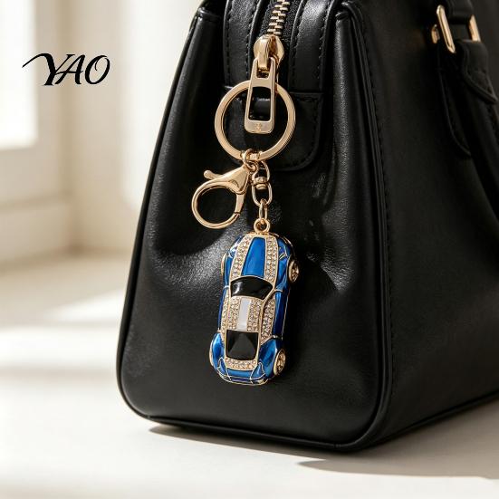 Sparkling Car Key Accessory Sports Keychain with Rhinestones, Durable Zinc Alloy Decorative Metal Ring Stylish Pendant, Compact for Backpacks